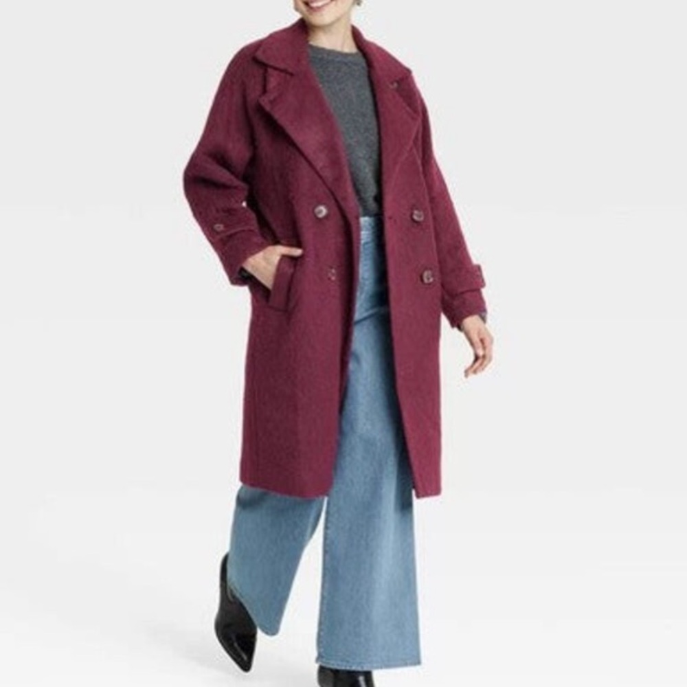NWT • Double-Breasted Burgundy Wine Cocoon Coat - Picture 5 of 8